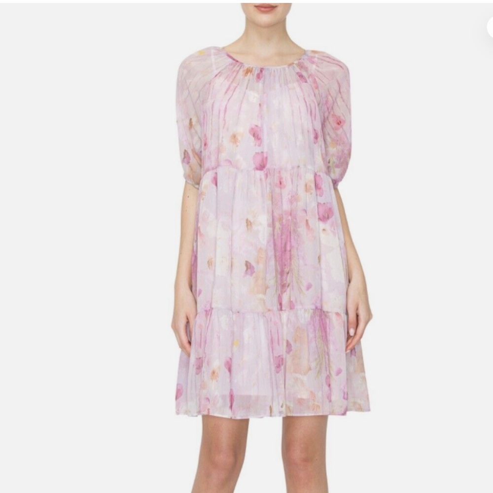 Pink Midi Sundress with 3/4 Bishop Sleeves for Wedding Guest